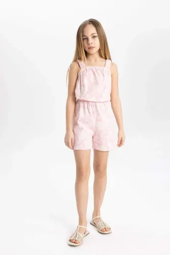 Kız Çocuk Desenli Askılı Kısa Tulum B4814A824SM - Pembe-PN636 - DEFACTO (1)