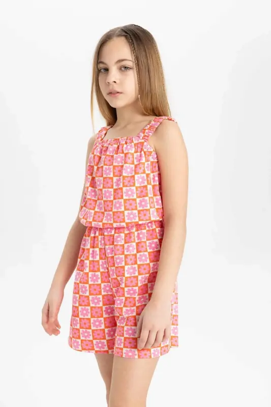 Kız Çocuk Desenli Askılı Kısa Tulum B4814A824SM-Turuncu - 4