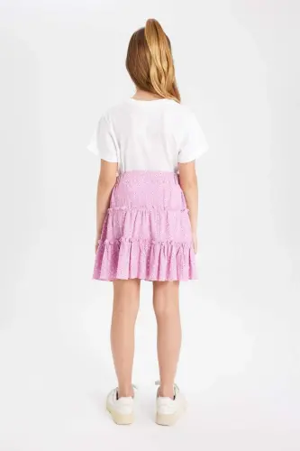 Kız Çocuk Desenli Bürümcük Etek B4460A824SM-Pembe - 8