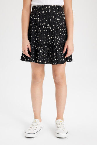 Kız Çocuk Desenli Bürümcük Etek B4460A824SM-Siyah 