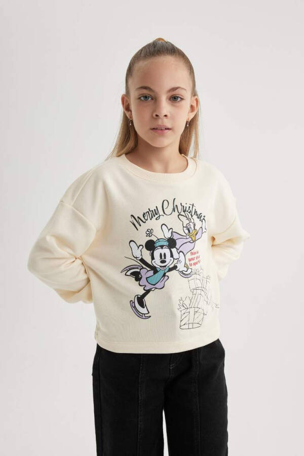 Kız Çocuk Disney Mickey Mouse &Friends Bisiklet Yaka Sweatshirt Ekru - 4