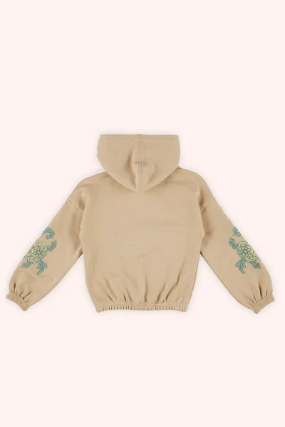 Kız Çocuk Fermuarlı Bej Sweatshirt - 3