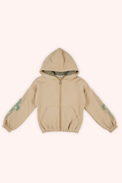 Kız Çocuk Fermuarlı Bej Sweatshirt - 5