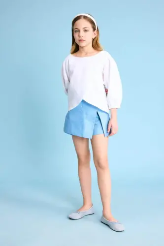 Kız Çocuk Gabardin Şort Etek C0127A824SM - Mavi-BE281 - DEFACTO (1)