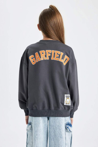 Kız Çocuk Garfield Bisiklet Yaka Sweatshirt Antrasit - 7