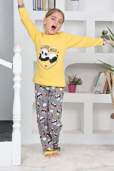 Kız Çocuk Gez Boy Penye İnterlok Uzun Kollu Pijama Takımı Sarı Renk 6157 - 2