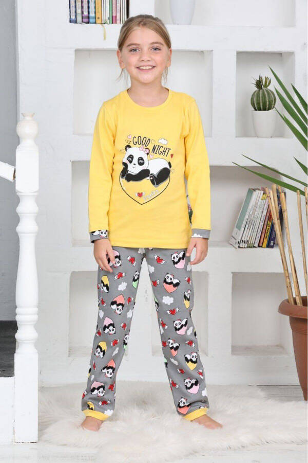 Kız Çocuk Gez Boy Penye İnterlok Uzun Kollu Pijama Takımı Sarı Renk 6157 - 3