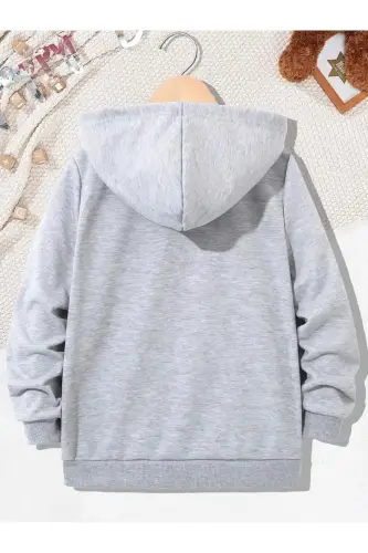 Kız Çocuk Gri Panda Kelebek Baskılı Kapşonlu Fermuarlı Hırka- - MORNİNG KİDS (1)