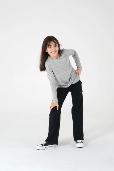 Kız Çocuk Gri Uzun Kollu Triko Kazak - Modazone