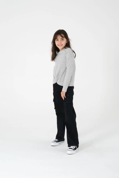 Kız Çocuk Gri Uzun Kollu Triko Kazak - Modazone (1)