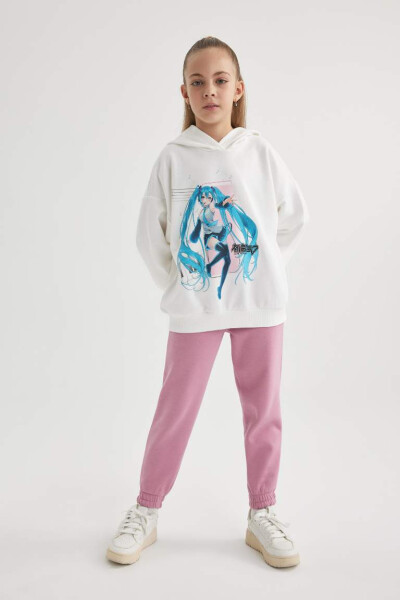 Kız Çocuk Hatsune Miku Oversize Geniş Kalıp Kapüşonlu Sweatshirt Ekru - 2