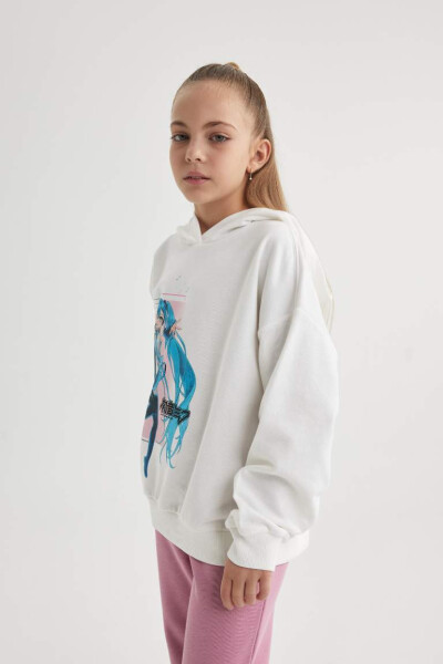 Kız Çocuk Hatsune Miku Oversize Geniş Kalıp Kapüşonlu Sweatshirt Ekru - 4