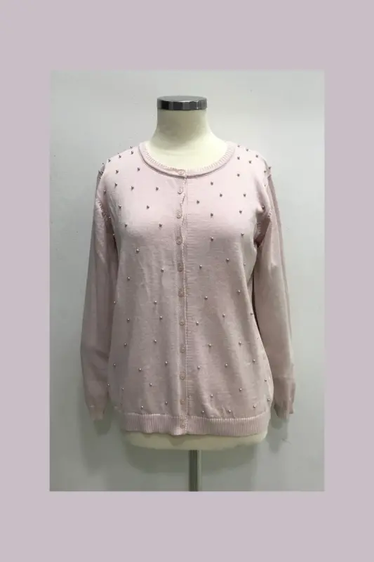 KIZ ÇOCUK İNCİLİ TRİKO HIRKA - PEMBE - 1