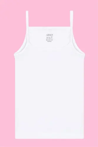 Kız Çocuk İp Askılı Atlet Beyaz 3'lü %100 Pamuk Ribana Yumuşak ve Esnek Kumaş - 6