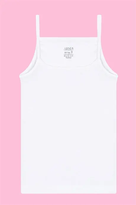 Kız Çocuk İp Askılı Atlet Beyaz 3'lü %100 Pamuk Ribana Yumuşak ve Esnek Kumaş - 3