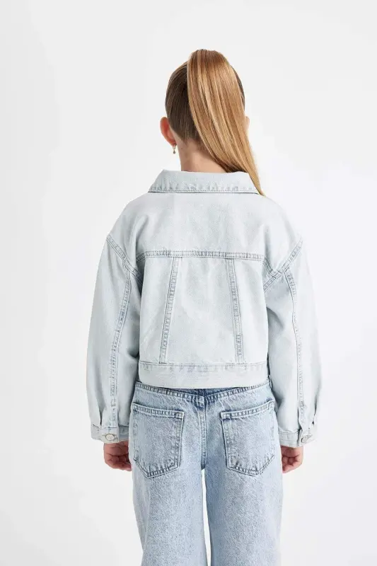 Okul Düğmeli Cepli Kısa Denim Ceket Kız Çocuk C7484A824AU - Mavi-NM39 - 7