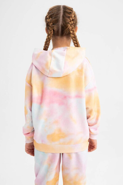 Kız Çocuk Kapüşonlu Çiçek Desenli Kalın Sweatshirt Pembe - 6