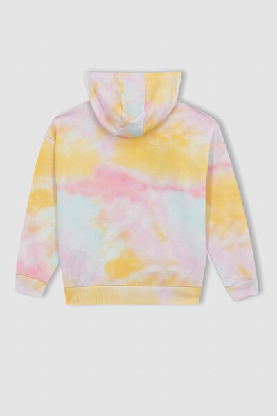 Kız Çocuk Kapüşonlu Çiçek Desenli Kalın Sweatshirt Pembe - 9