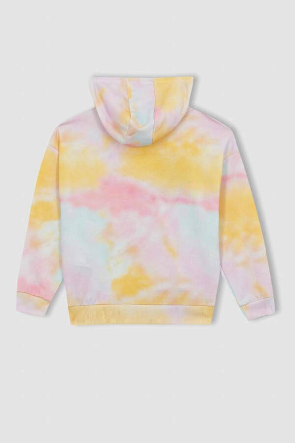 Kız Çocuk Kapüşonlu Çiçek Desenli Kalın Sweatshirt Pembe - 9