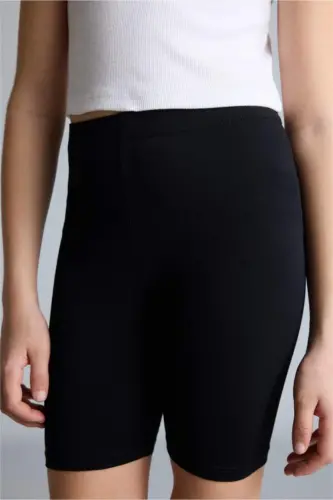 Kız Çocuk Kısa Boy Basic Düz Tayt-Siyah - 3