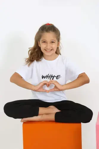 Kız Çocuk Kısa Kol Beyaz Penye Pijama Takım 20432 - 1