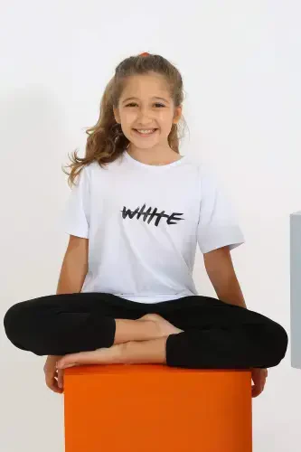 Kız Çocuk Kısa Kol Beyaz Penye Pijama Takım 20432 - 2