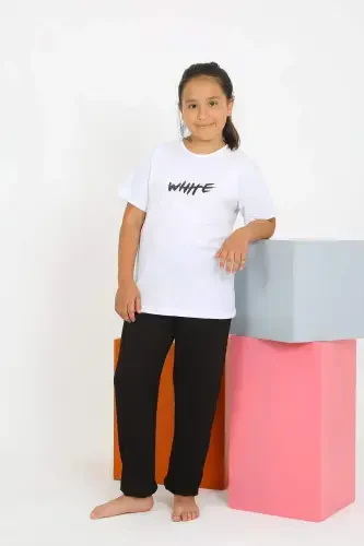 Kız Çocuk Kısa Kol Beyaz Penye Pijama Takım 20432 - 3