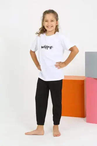 Kız Çocuk Kısa Kol Beyaz Penye Pijama Takım 20432 - 4