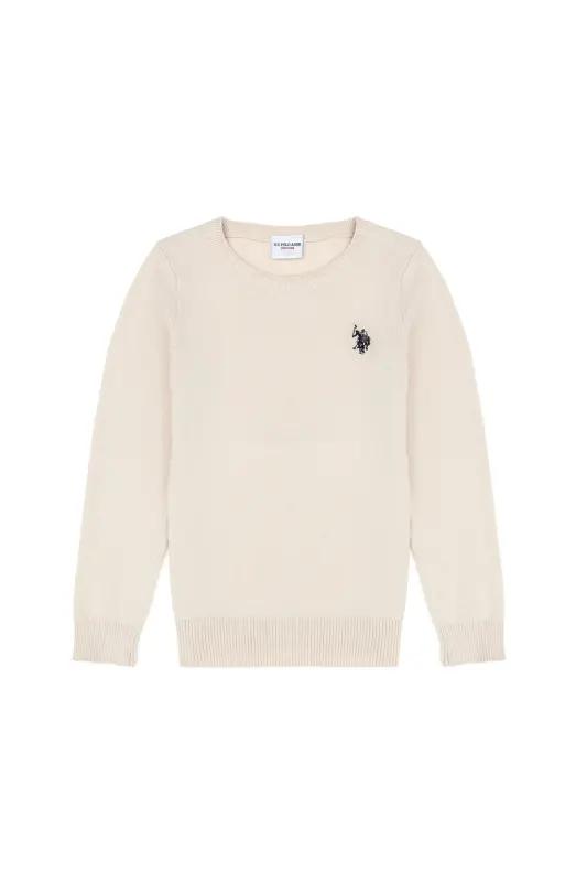 Kız Çocuk Krem Basic Bisiklet Yaka Kazak 50275851-VR071-7488 - 2