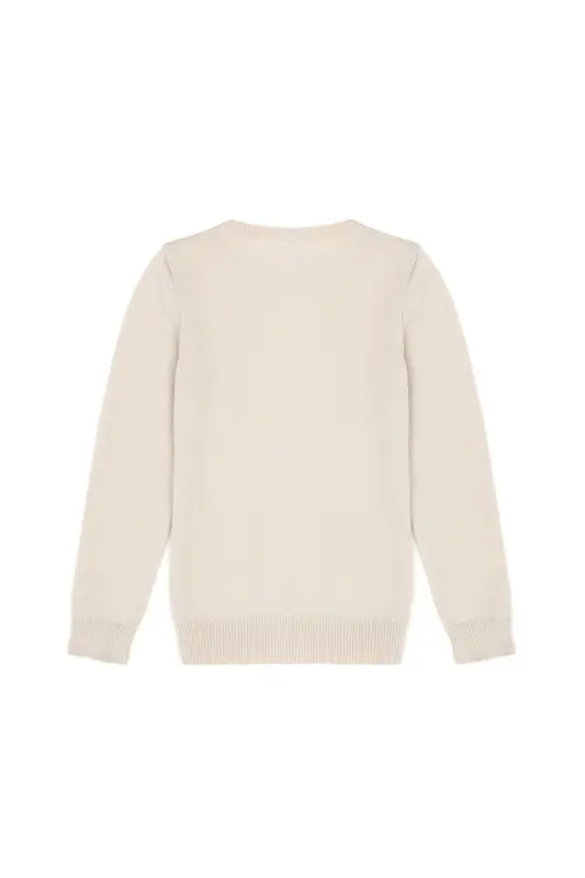 Kız Çocuk Krem Basic Bisiklet Yaka Kazak 50275851-VR071-7488 - 3