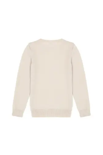 Kız Çocuk Krem Basic Bisiklet Yaka Kazak 50275851-VR071-7488 - 3