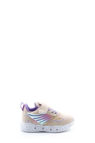 Kız Çocuk Lastikli Ve Cırtılı Desenli Işıklı Sneaker Spor Çocuk Ve Bebek Ayakkabısı 141xca058 - Bej Lila - 2