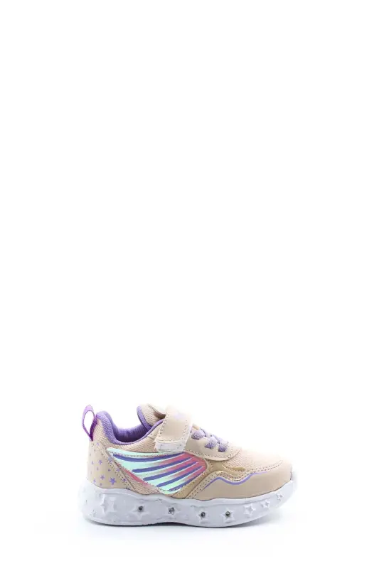 Kız Çocuk Lastikli Ve Cırtılı Desenli Işıklı Sneaker Spor Çocuk Ve Bebek Ayakkabısı 141xca058 - Bej Lila - 2