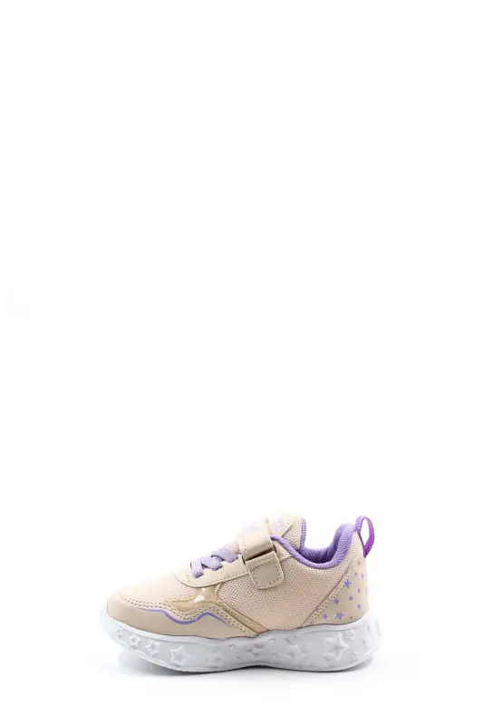 Kız Çocuk Lastikli Ve Cırtılı Desenli Işıklı Sneaker Spor Çocuk Ve Bebek Ayakkabısı 141xca058 - Bej Lila - 3