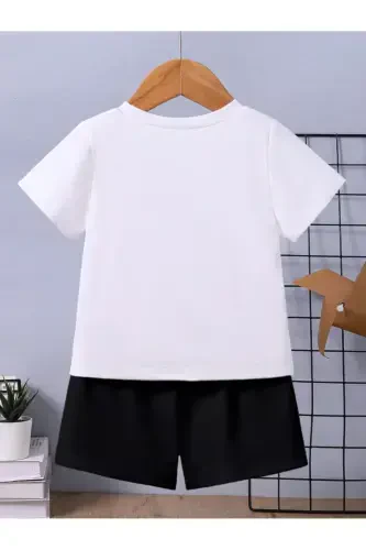 Kız Çocuk Love Kedicik Baskılı Beyaz-Siyah Şort-Tişört Takım-beyazsiyahhhh - 3