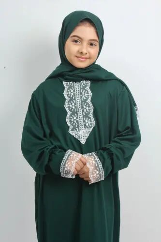 Kız Çocuk Mevsimlik Terletmeyen Ferace Namaz Elbisesi - YEŞİL - 1