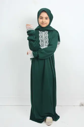 Kız Çocuk Mevsimlik Terletmeyen Ferace Namaz Elbisesi - YEŞİL - 3
