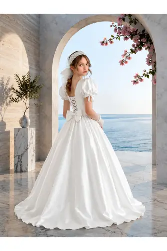 KIZ ÇOCUK MEZUNİYET, ÖZEL GÜN ABİYE TARLATANLI ELDİVEN - Beyaz - KIDS (1)