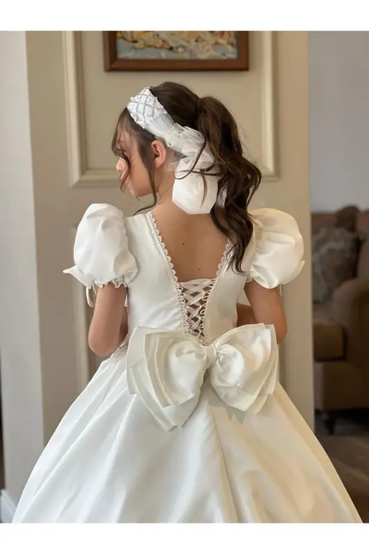 KIZ ÇOCUK MEZUNİYET, ÖZEL GÜN ABİYE TARLATANLI ELDİVEN - Beyaz - 13