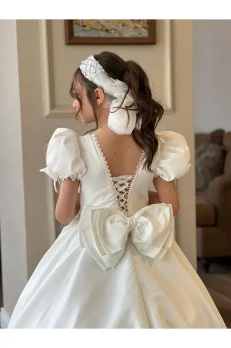 KIZ ÇOCUK MEZUNİYET, ÖZEL GÜN ABİYE TARLATANLI ELDİVEN - Beyaz - 7
