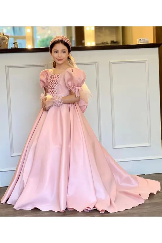 KIZ ÇOCUK MEZUNİYET, ÖZEL GÜN ABİYE TARLATANLI ELDİVEN-Somon - 1