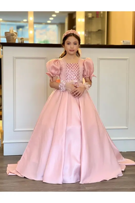 KIZ ÇOCUK MEZUNİYET, ÖZEL GÜN ABİYE TARLATANLI ELDİVEN-Somon - 2