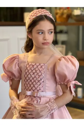 KIZ ÇOCUK MEZUNİYET, ÖZEL GÜN ABİYE TARLATANLI ELDİVEN-Somon - 4