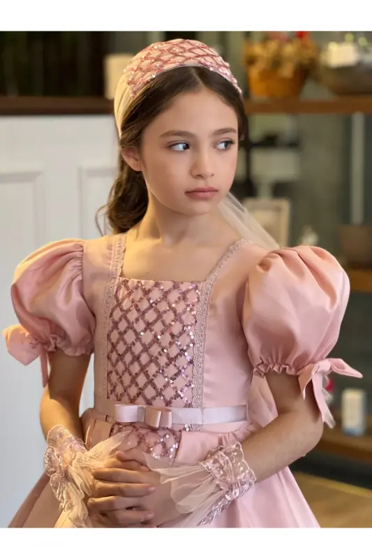 KIZ ÇOCUK MEZUNİYET, ÖZEL GÜN ABİYE TARLATANLI ELDİVEN-Somon - 4