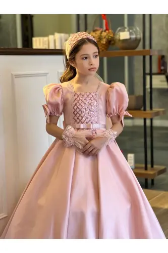 KIZ ÇOCUK MEZUNİYET, ÖZEL GÜN ABİYE TARLATANLI ELDİVEN-Somon - 5