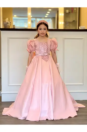 KIZ ÇOCUK MEZUNİYET, ÖZEL GÜN ABİYE TARLATANLI ELDİVEN-Somon - 6