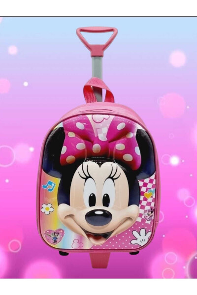 Kız Çocuk Minnie Mouse 5d Baskılı Çekçekli Tekerli Anaokulu Kreş Okul Çantası Ve Sırt Çantası - 3