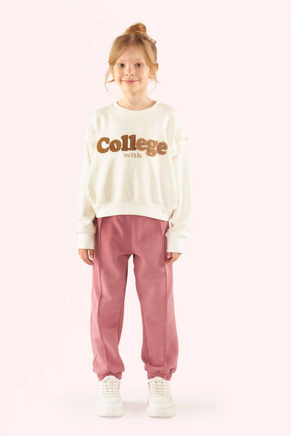 Kız Çocuk Nakış Detaylı Ekru Sweatshirt - 018-Ekru - 1