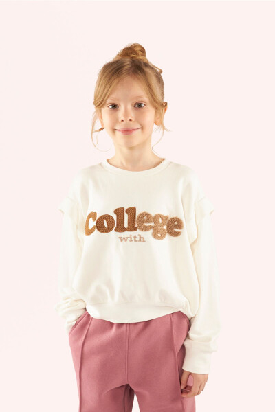 Kız Çocuk Nakış Detaylı Ekru Sweatshirt - 018-Ekru - PANÇO (1)