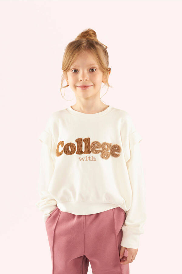Kız Çocuk Nakış Detaylı Ekru Sweatshirt - 018-Ekru - 2